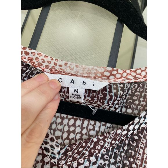 CAbi #240 Sheer "Cover Up Tee" Blouse Brown Beige Tan Size Medium - Picture 3 of 4